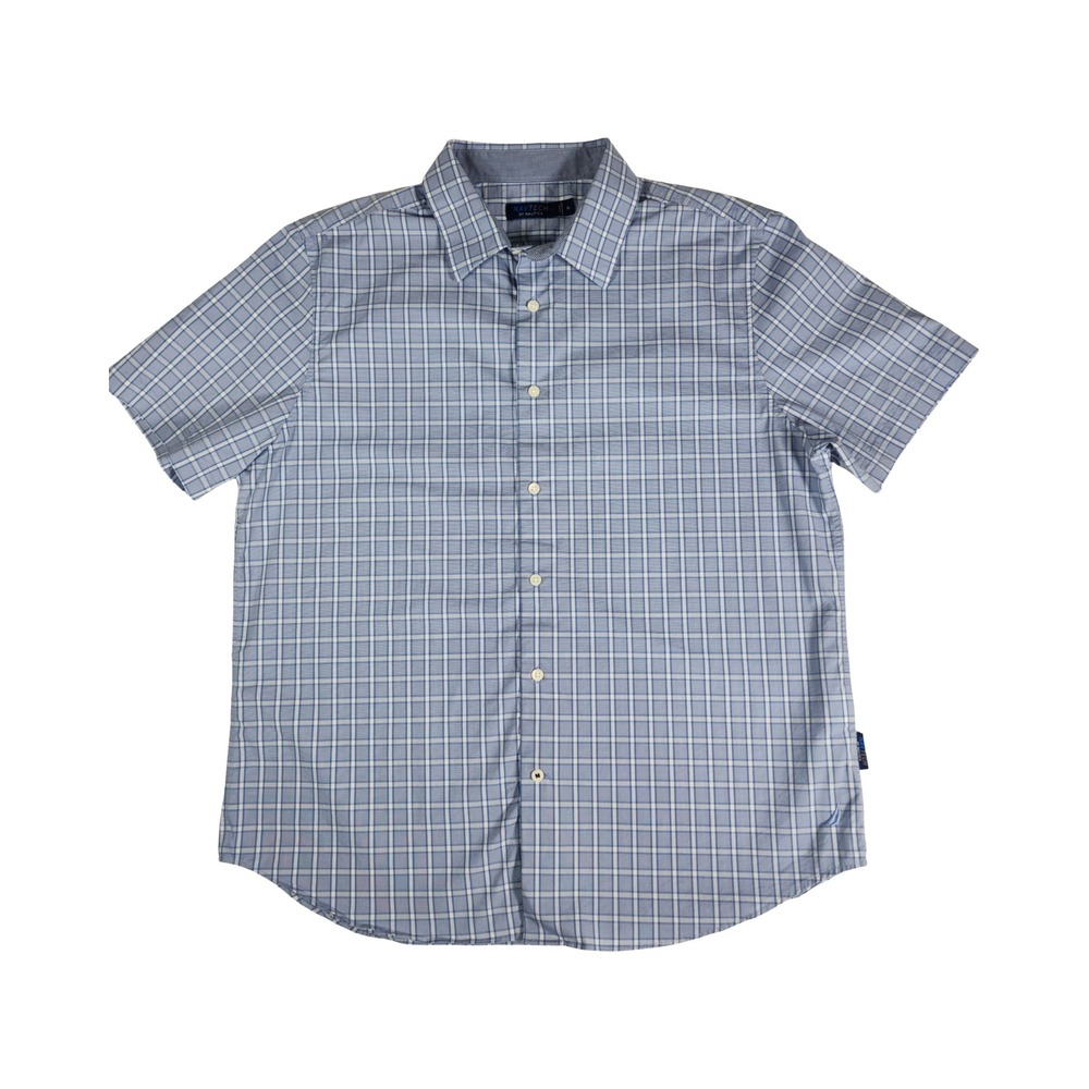 Nautica Navtech Mens Plaid Short Sleeve Button Up Shirt XL Blue White‎